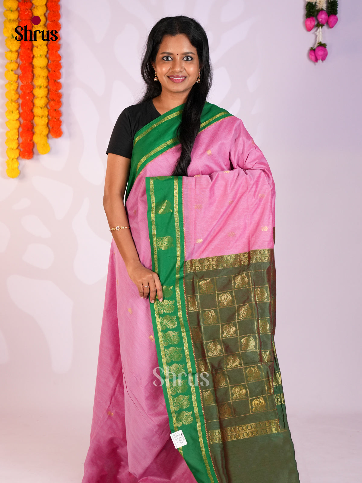 Pink & Green - Kalyani Cotton Saree