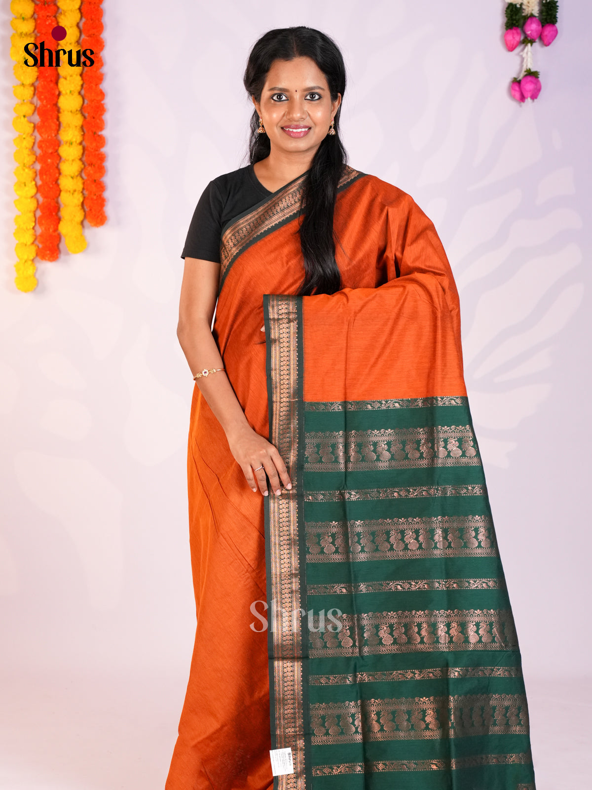 Orange & Green - Kalyani Cotton Saree