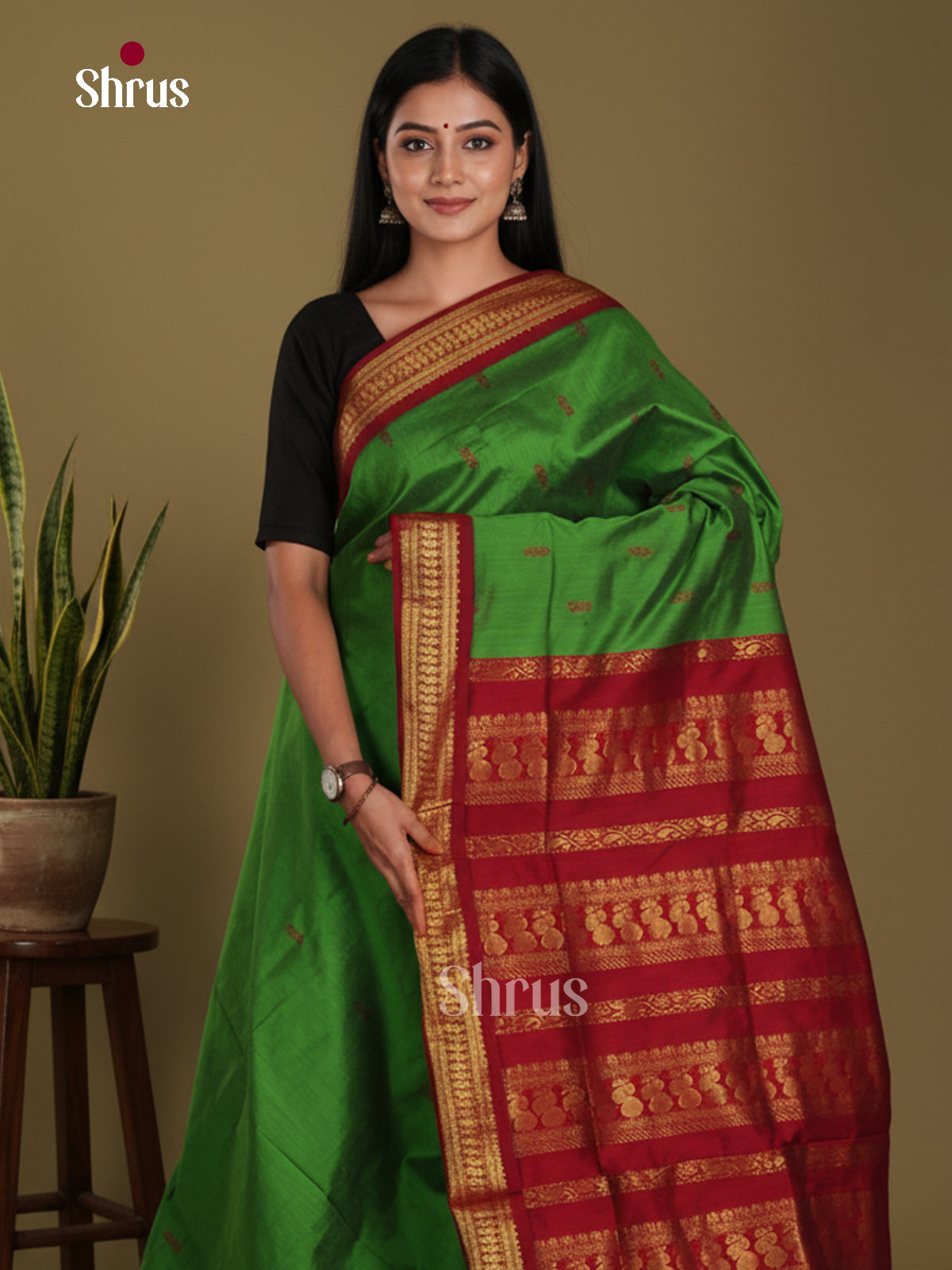 Green & Maroon - Kalyani Cotton Saree