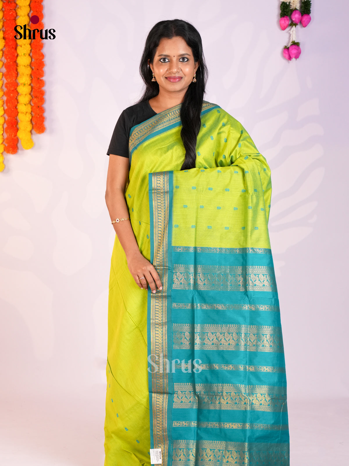 Light Green & Teal - Kalyani Cotton Saree - Shop on Shrus.com