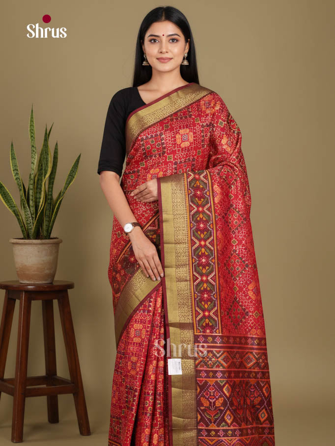 Red & Maroon - Semi Patola Saree - Shop on Shrus.com