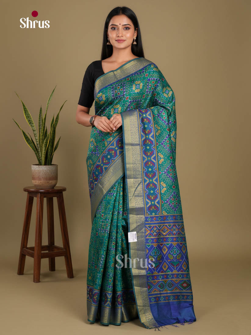 Green & Blue - Semi Patola Saree