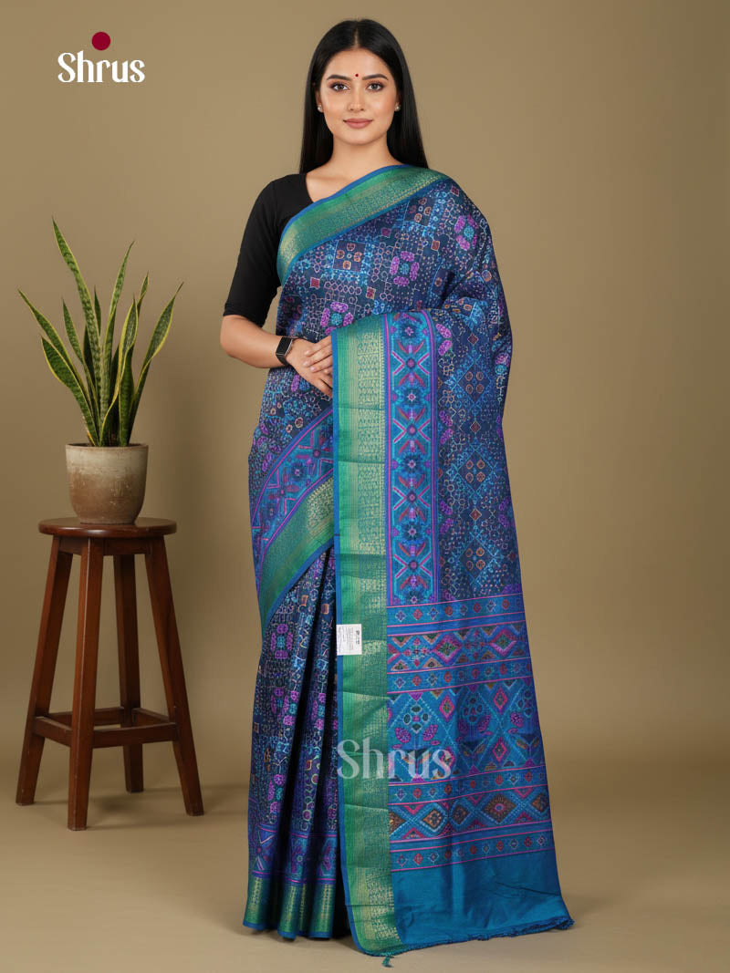 Blue & Green- Semi Patola Saree