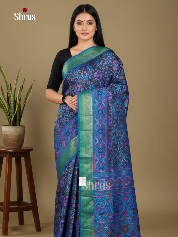 Blue & Green- Semi Patola Saree