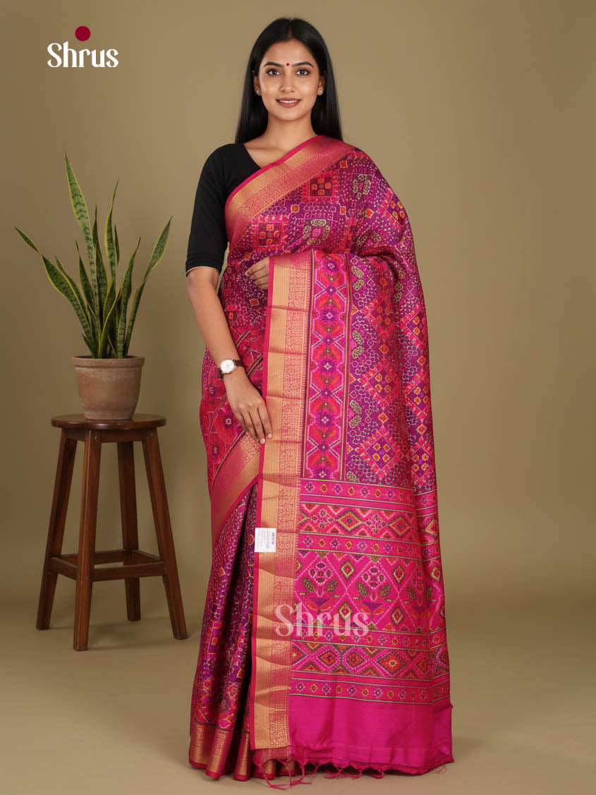 Purple & Pink - Semi Patola Saree - Shop on Shrus.com
