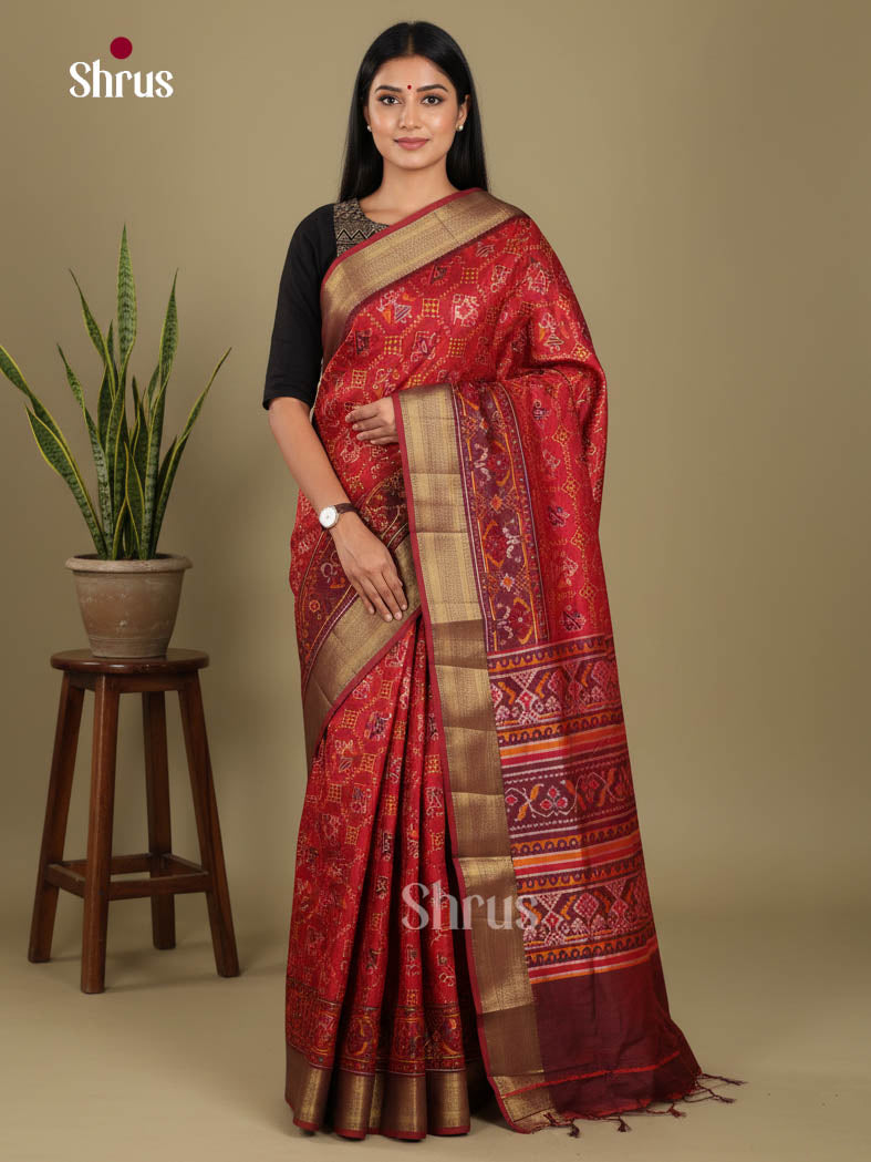 Red & Maroon - Semi Patola Saree - Shop on Shrus.com