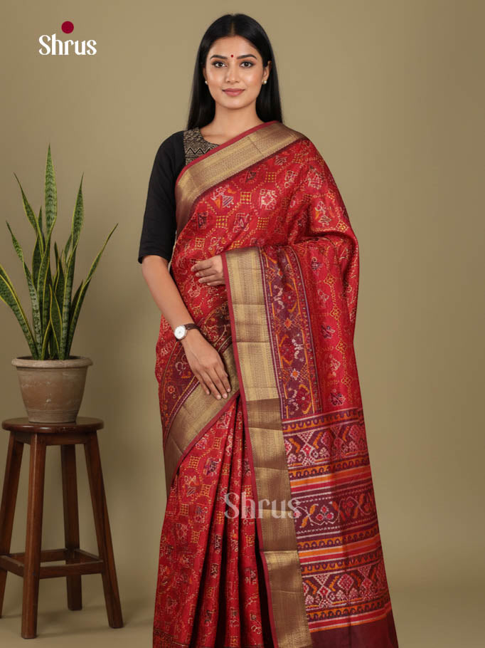 Red & Maroon - Semi Patola Saree - Shop on Shrus.com