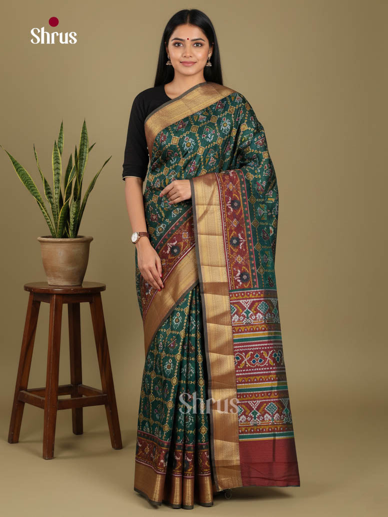 Green & Brown - Semi Patola Saree - Shop on Shrus.com