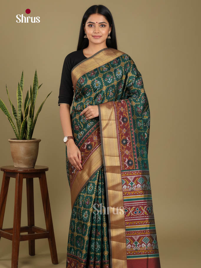 Green & Brown - Semi Patola Saree - Shop on Shrus.com