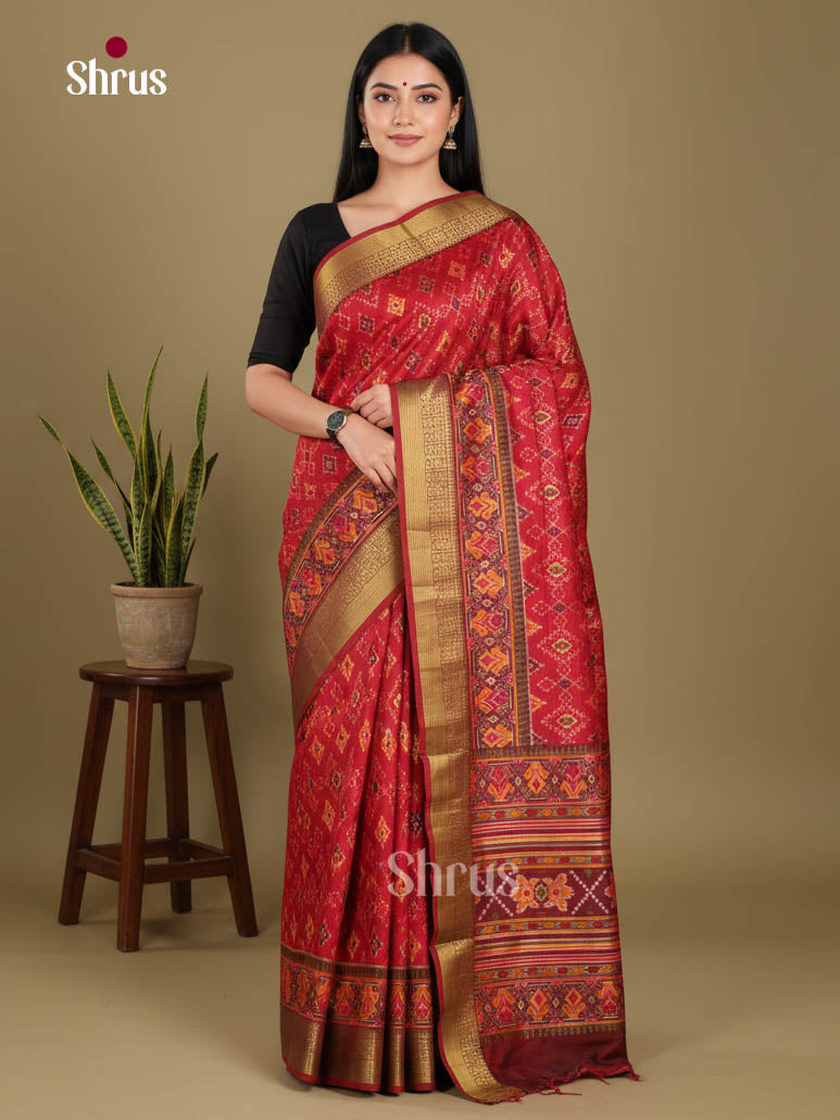 Red & Maroon - Semi Patola Saree - Shop on Shrus.com