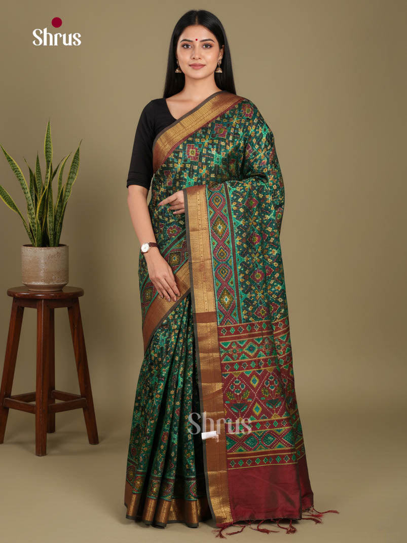 Green & Brown - Semi Patola Saree - Shop on Shrus.com