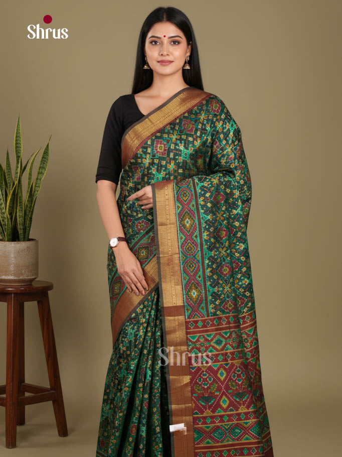 Green & Brown - Semi Patola Saree - Shop on Shrus.com