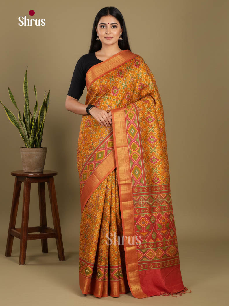 Mustard & Brick- Semi Patola Saree - Shop on Shrus.com