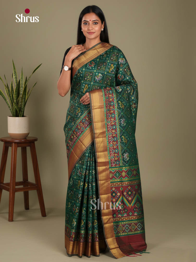 Green & Maroon - Semi Patola Saree - Shop on Shrus.com