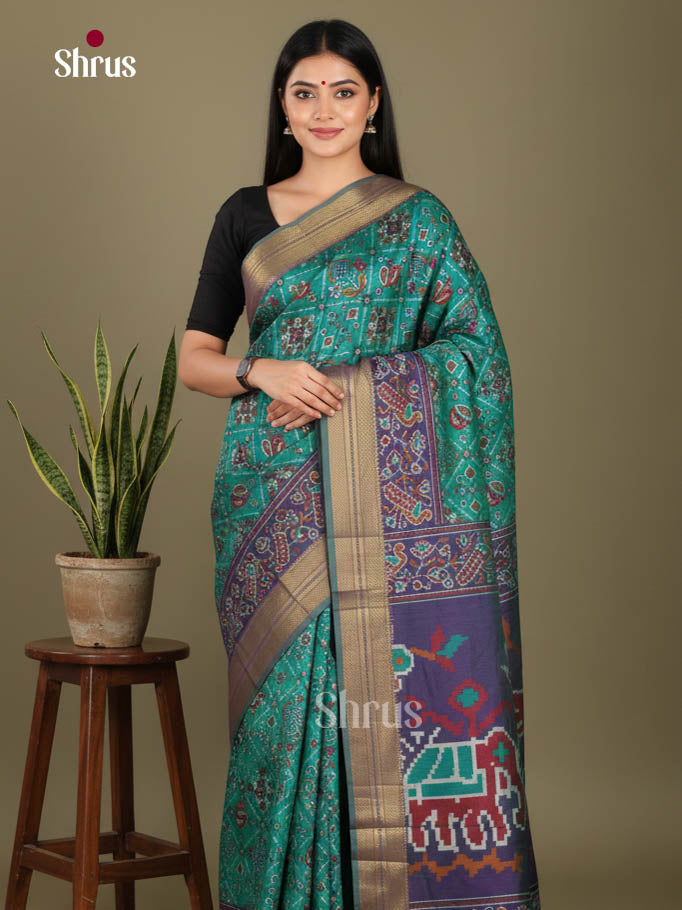 Green & Purple- Semi Patola Saree