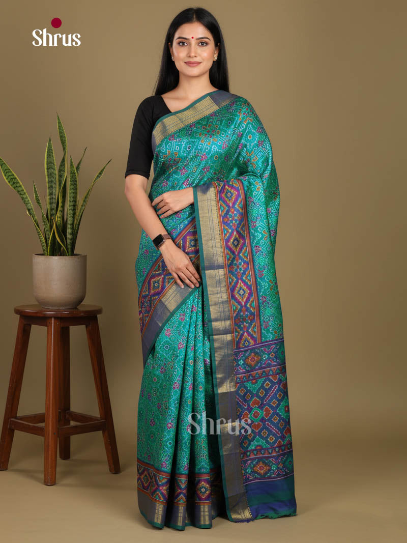 Green & Blue- Semi Patola Saree - Shop on Shrus.com