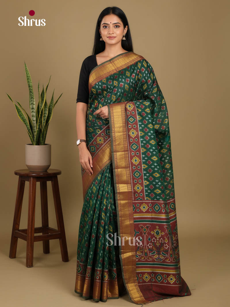 Green & Brown- Semi Patola Saree - Shop on Shrus.com