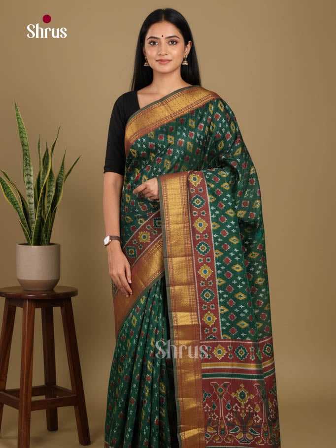 Green & Brown- Semi Patola Saree - Shop on Shrus.com