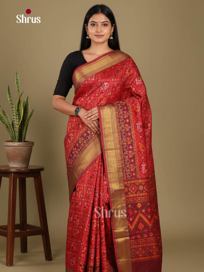 Red & Maroon- Semi Patola Saree - Shop on Shrus.com