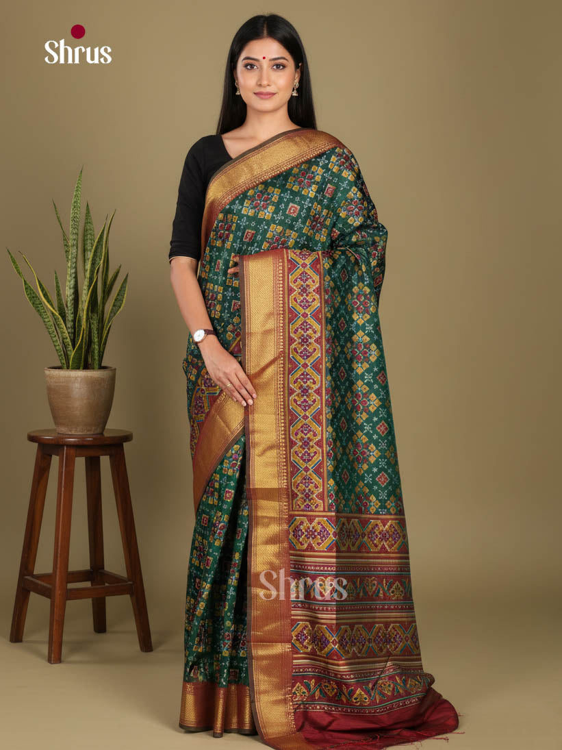 Green & Maroon- Semi Patola Saree - Shop on Shrus.com