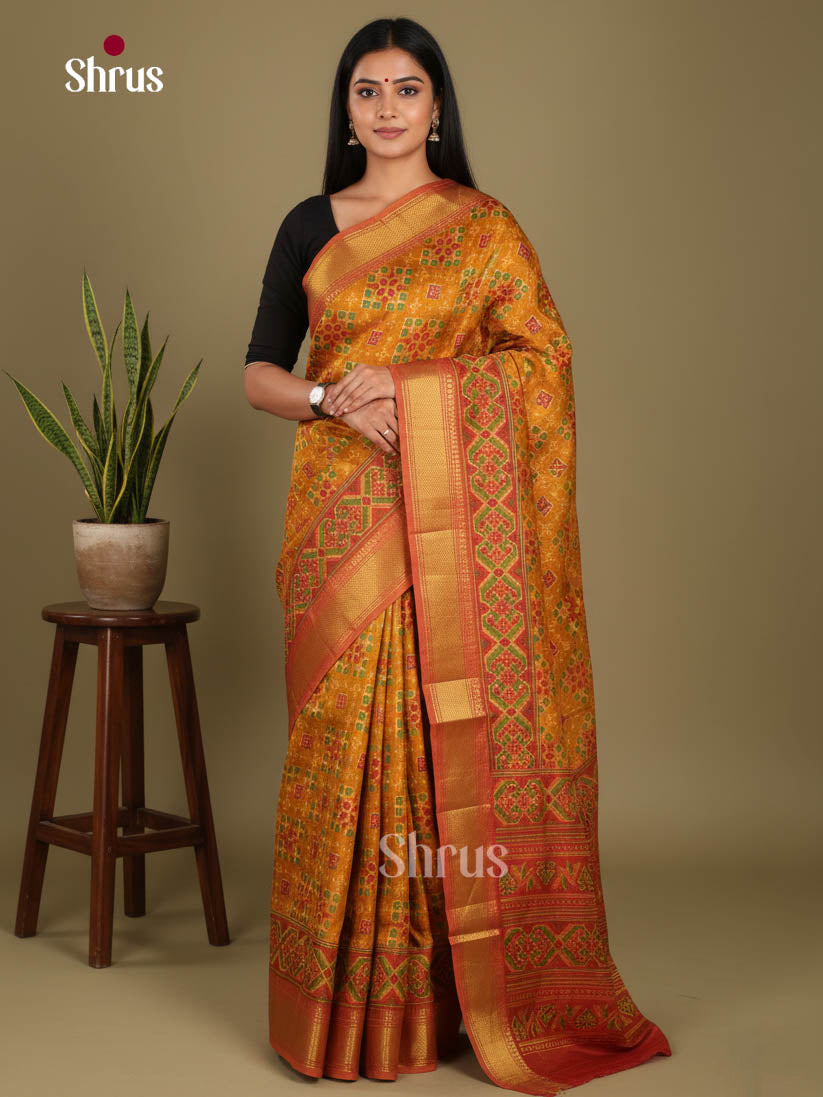Mustard & Brick - Semi Patola Saree - Shop on Shrus.com