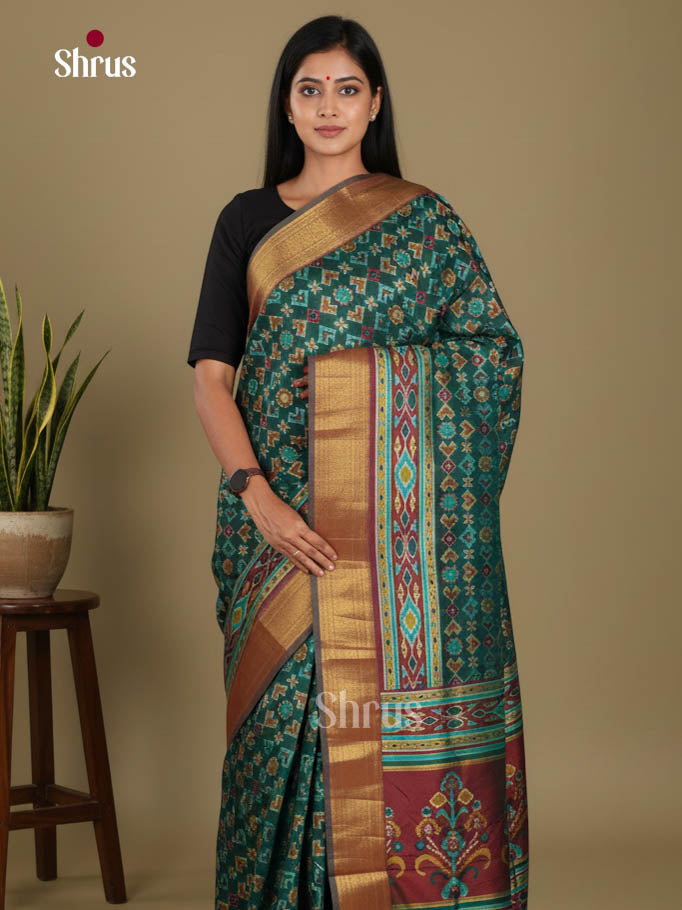 Green & Brown - Semi Patola Saree