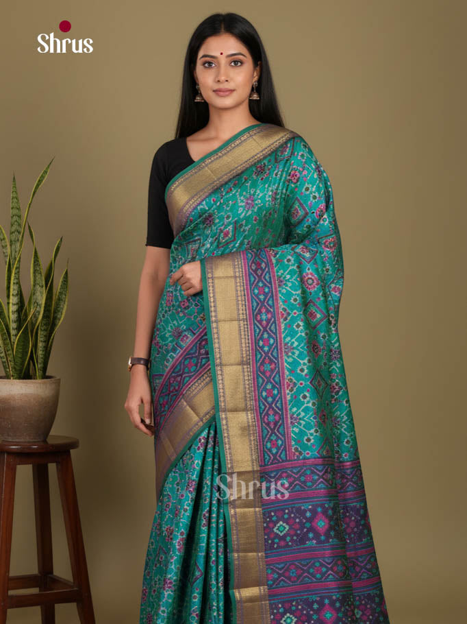 Green & Purple - Semi Patola Saree - Shop on Shrus.com