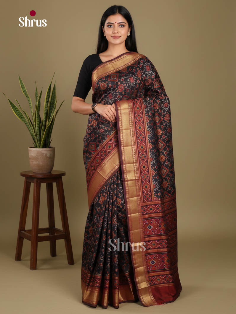 Black & Maroon - Semi Patola Saree