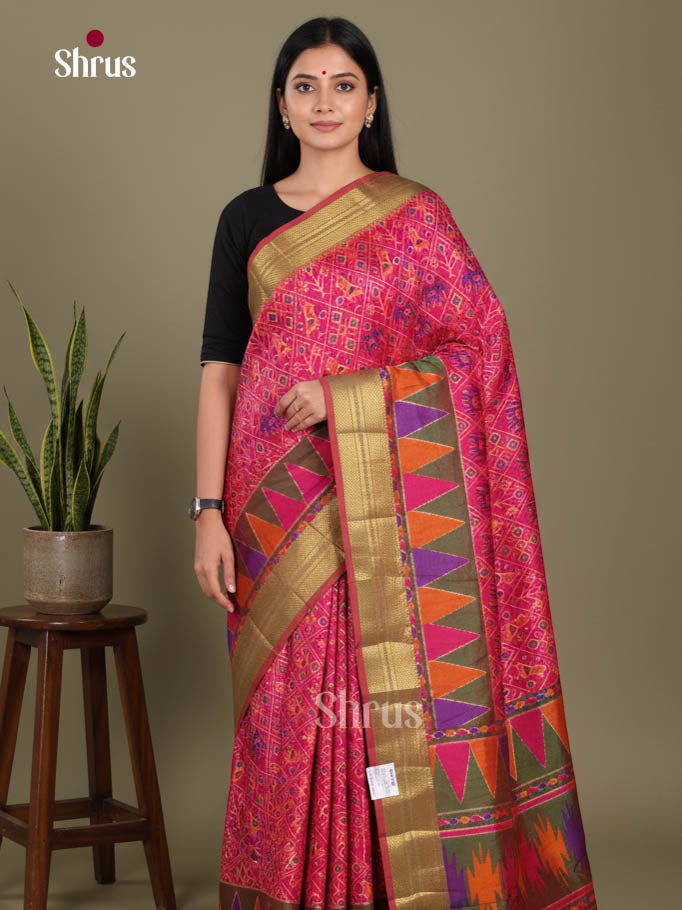 Pink & Green- Semi Patola Saree