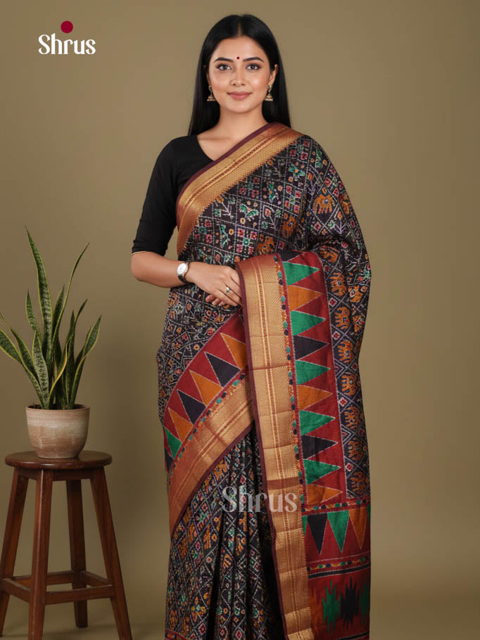 Black & Maroon- Semi Patola Saree