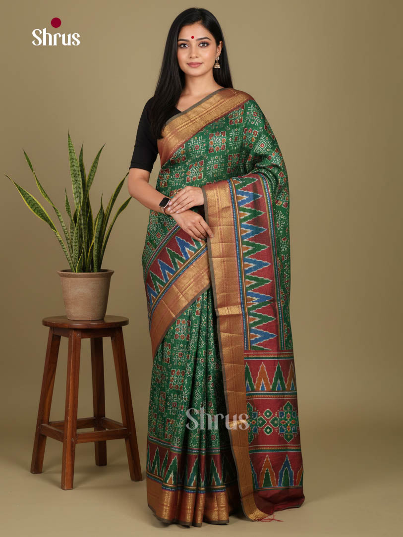 Green & Maroon - Semi Patola Saree - Shop on Shrus.com