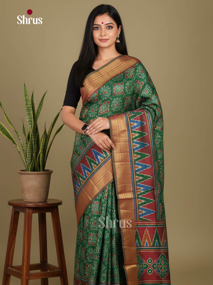 Green & Maroon - Semi Patola Saree - Shop on Shrus.com