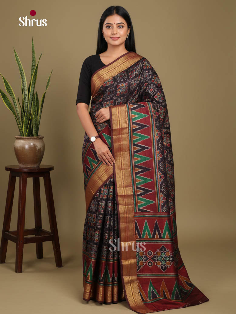 Black & Maroon - Semi Patola Saree