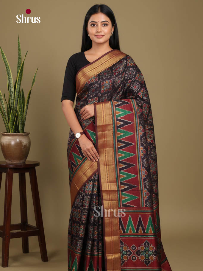Black & Maroon - Semi Patola Saree