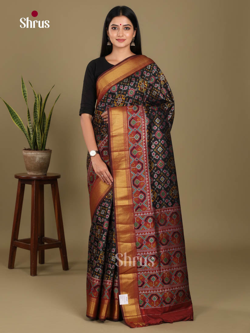Black & Maroon - Semi Patola Saree