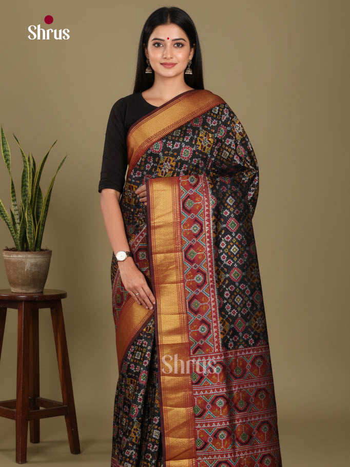 Black & Maroon - Semi Patola Saree