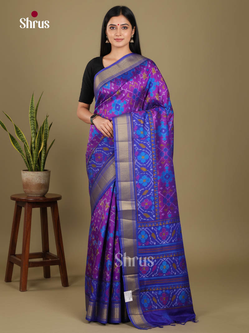 Purple & Blue - Semi Patola Saree - Shop on Shrus.com
