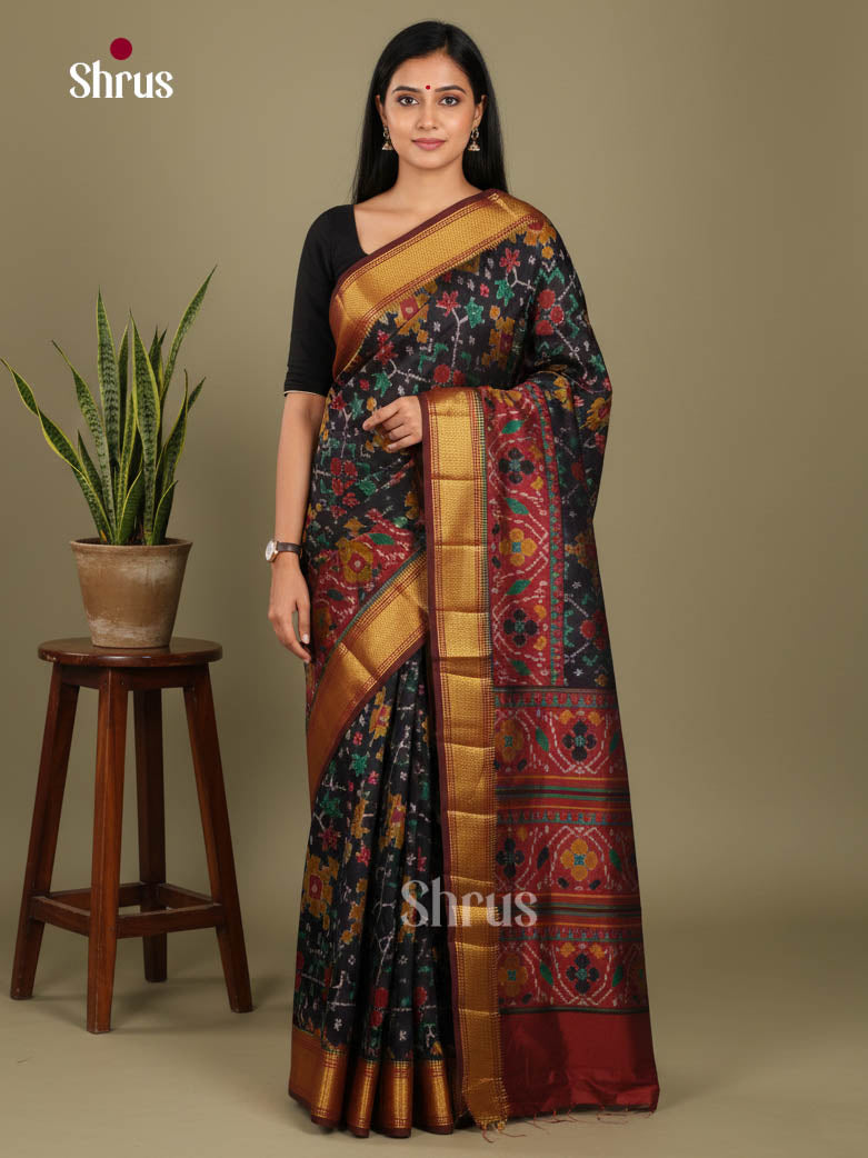 Black & Maroon - Semi Patola Saree