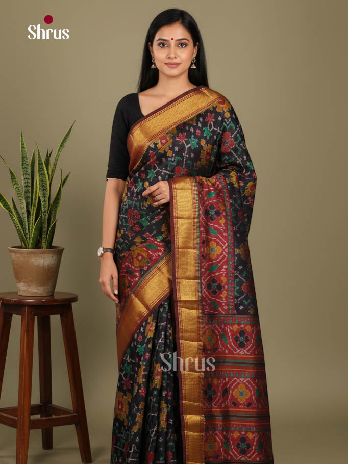 Black & Maroon - Semi Patola Saree