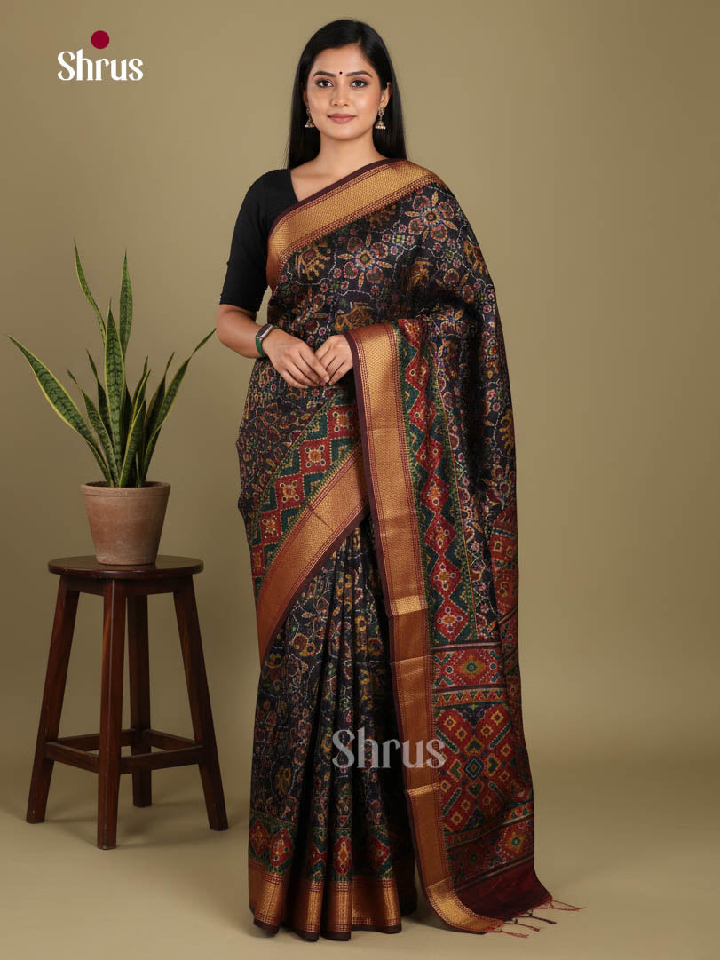 Black  & maroon - Semi Patola Saree - Shop on Shrus.com