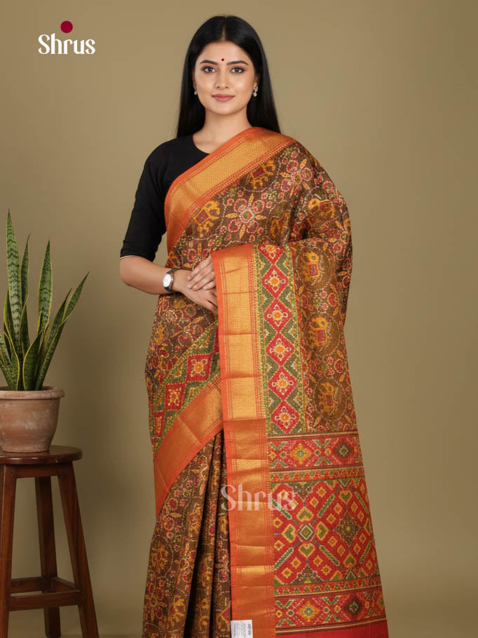 Brown & Orange - Semi Patola Saree