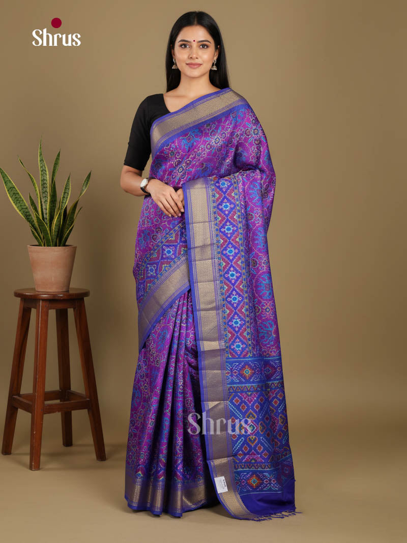 Purple & Blue - Semi Patola Saree - Shop on Shrus.com