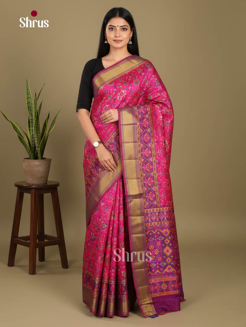 Pink & Purple - Semi Patola Saree - Shop on Shrus.com