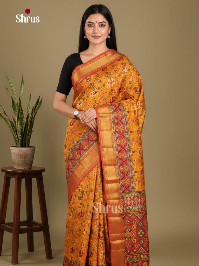 Mustard & Brick- Semi Patola Saree - Shop on Shrus.com