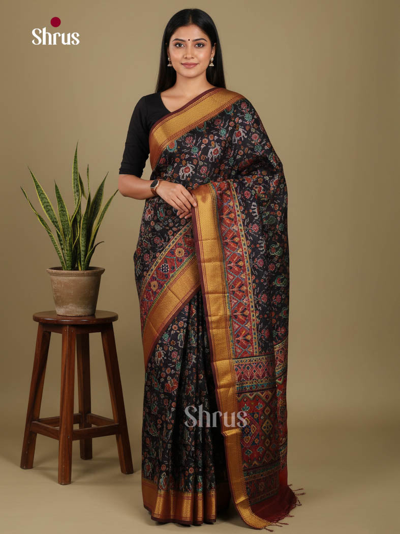 Black & Maroon - Semi Patola Saree
