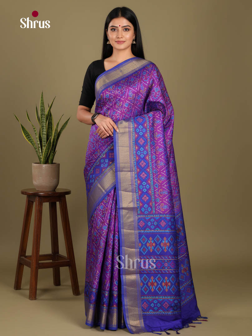 Purple & Blue- Semi Patola Saree - Shop on Shrus.com