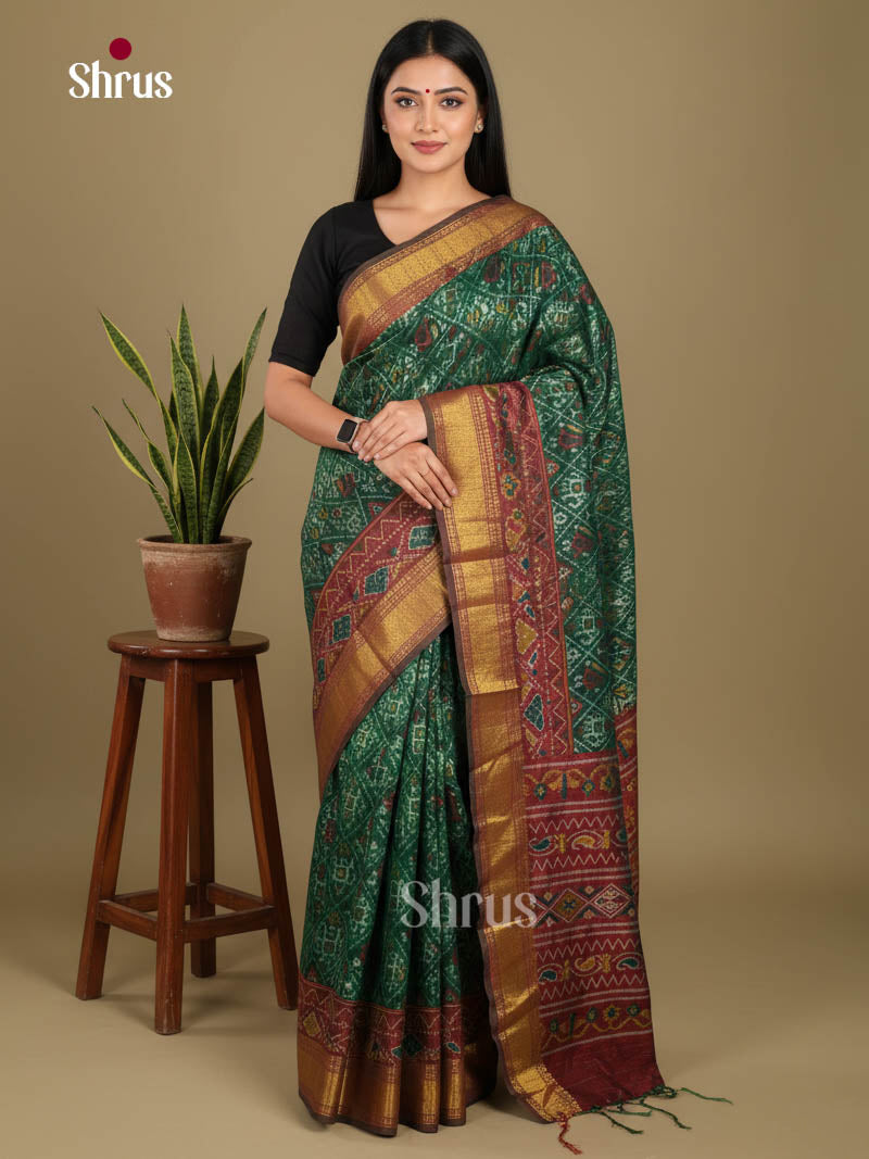 Green & Maroon - Semi Patola Saree - Shop on Shrus.com