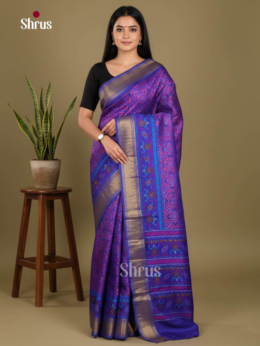 Purple & Blue- Semi Patola Saree - Shop on Shrus.com