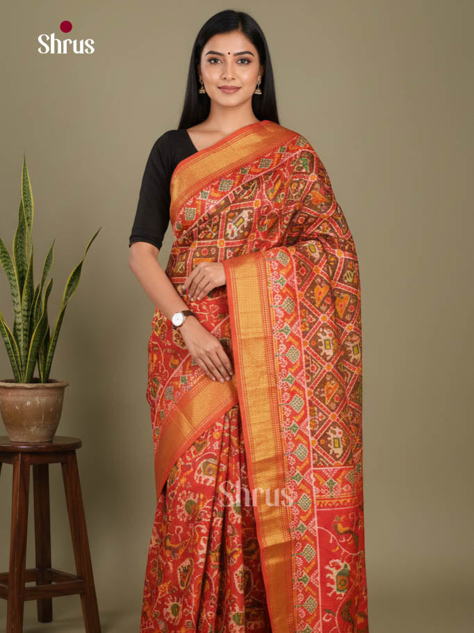 Brown & Orange - Semi Patola Saree