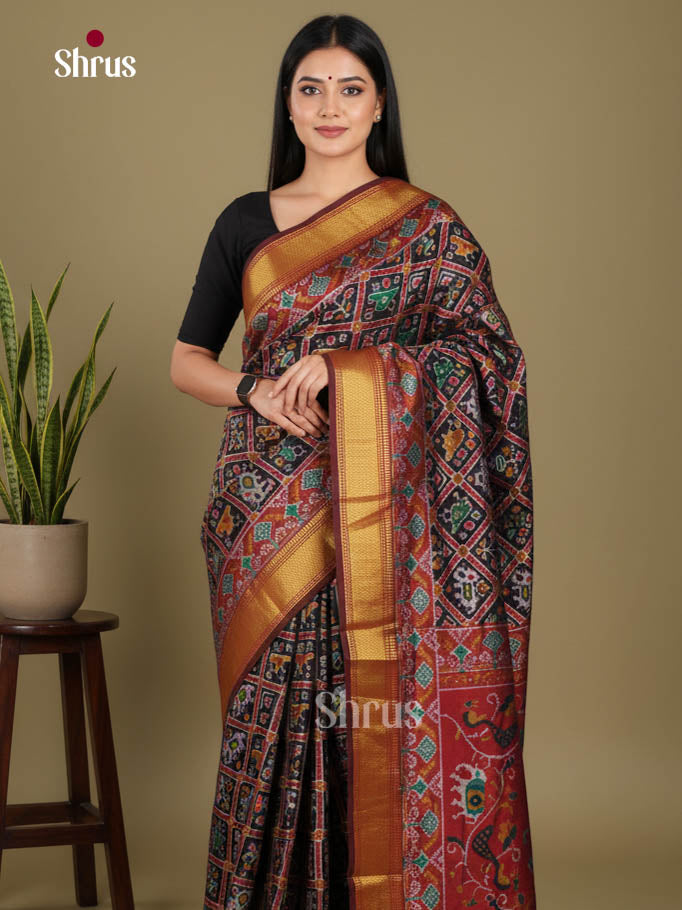 Black & Maroon - Semi Patola Saree